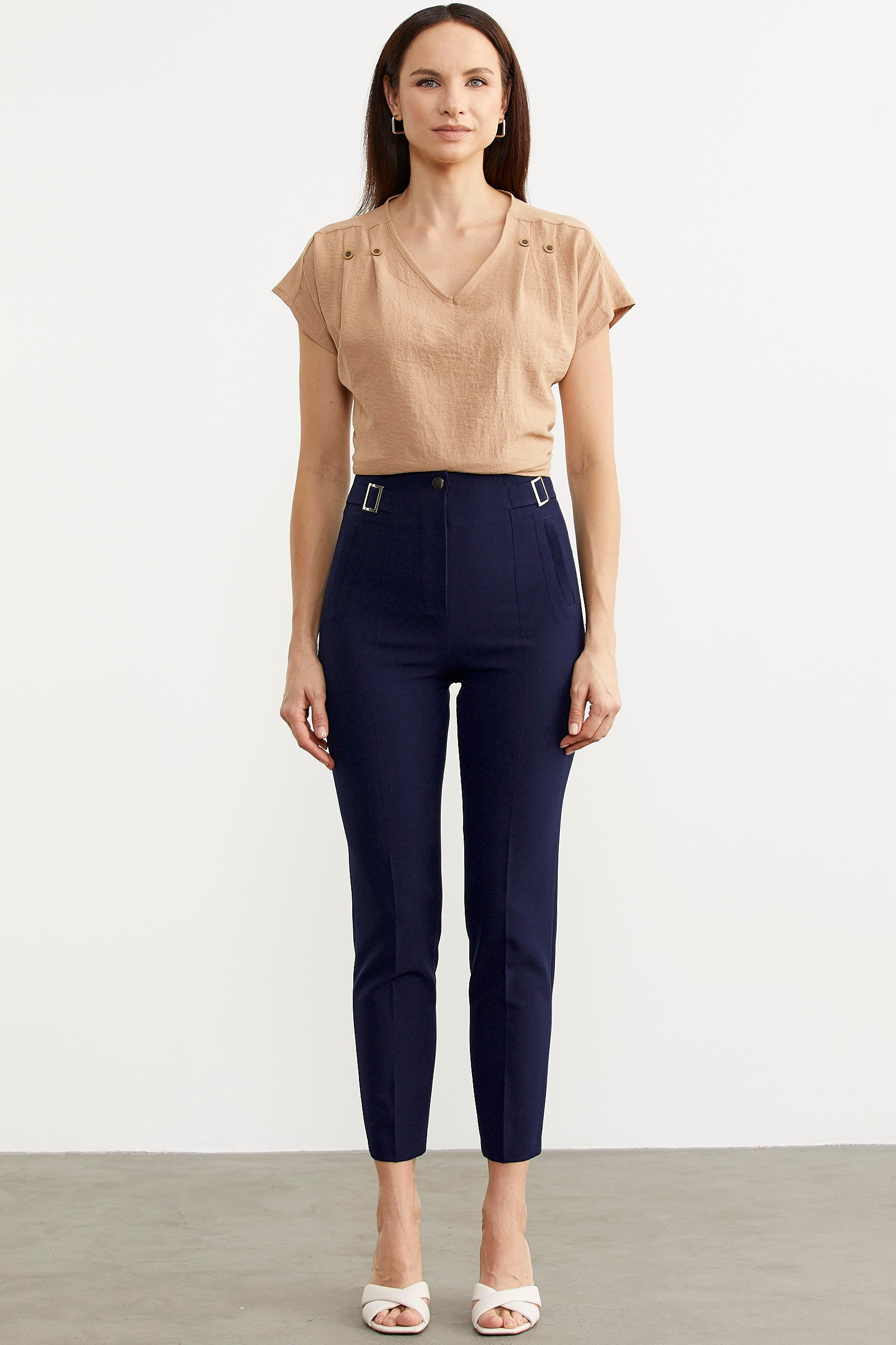 Dar Paça Yüksek Bel Kumaş Pantolon - Lacivert (1) Sementa