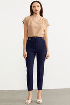 Dar Paça Yüksek Bel Kumaş Pantolon - Lacivert (2) Sementa