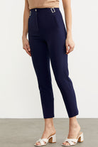 Dar Paça Yüksek Bel Kumaş Pantolon - Lacivert (3) Sementa