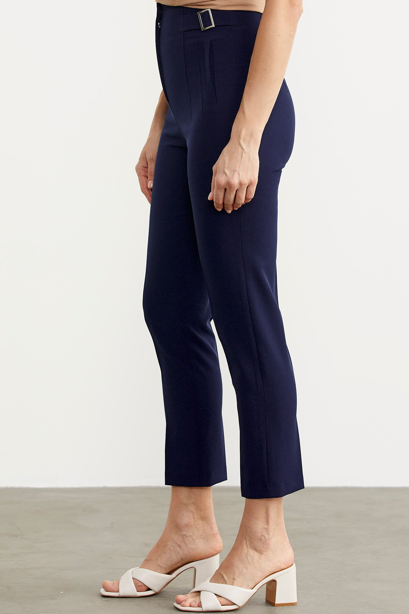 Dar Paça Yüksek Bel Kumaş Pantolon - Lacivert (4) Sementa