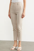 Dar Paça Yüksek Bel Kumaş Pantolon - Taş (2) Sementa