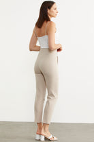 Dar Paça Yüksek Bel Kumaş Pantolon - Taş (4) Sementa