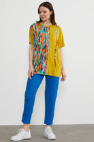 Desen Parçalı Taş Detaylı Bluz - Hardal (2) Sementa