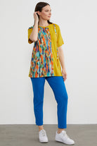 Desen Parçalı Taş Detaylı Bluz - Hardal (4) Sementa