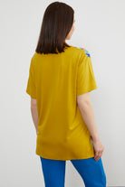 Desen Parçalı Taş Detaylı Bluz - Hardal (6) Sementa