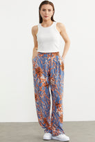 Desenli Geniş Kalıp Viskon Pantolon - Turuncu (1) Sementa