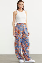 Desenli Geniş Kalıp Viskon Pantolon - Turuncu (4) Sementa