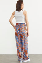 Desenli Geniş Kalıp Viskon Pantolon - Turuncu (5) Sementa