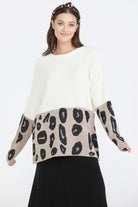 Desenli Kadın Triko Kazak - Kemik (3) Sementa