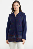 Desenli Kalın Triko Ceket - Lacivert (1) Sementa