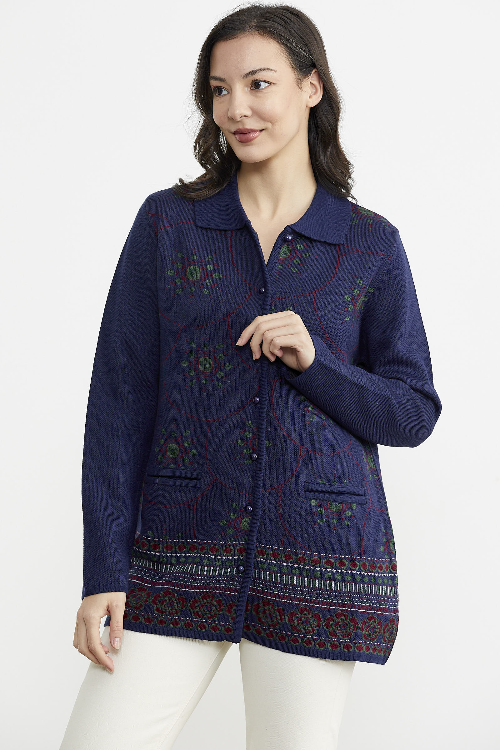 Desenli Kalın Triko Ceket - Lacivert (4) Sementa