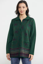 Desenli Kalın Triko Ceket - Yeşil (1) Sementa