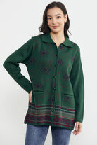 Desenli Kalın Triko Ceket - Yeşil (2) Sementa