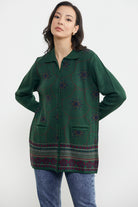 Desenli Kalın Triko Ceket - Yeşil (4) Sementa