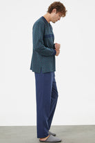 Desenli Rahat Kalıp Pamuk Pijama Takım - Lacivert (4) Sementa