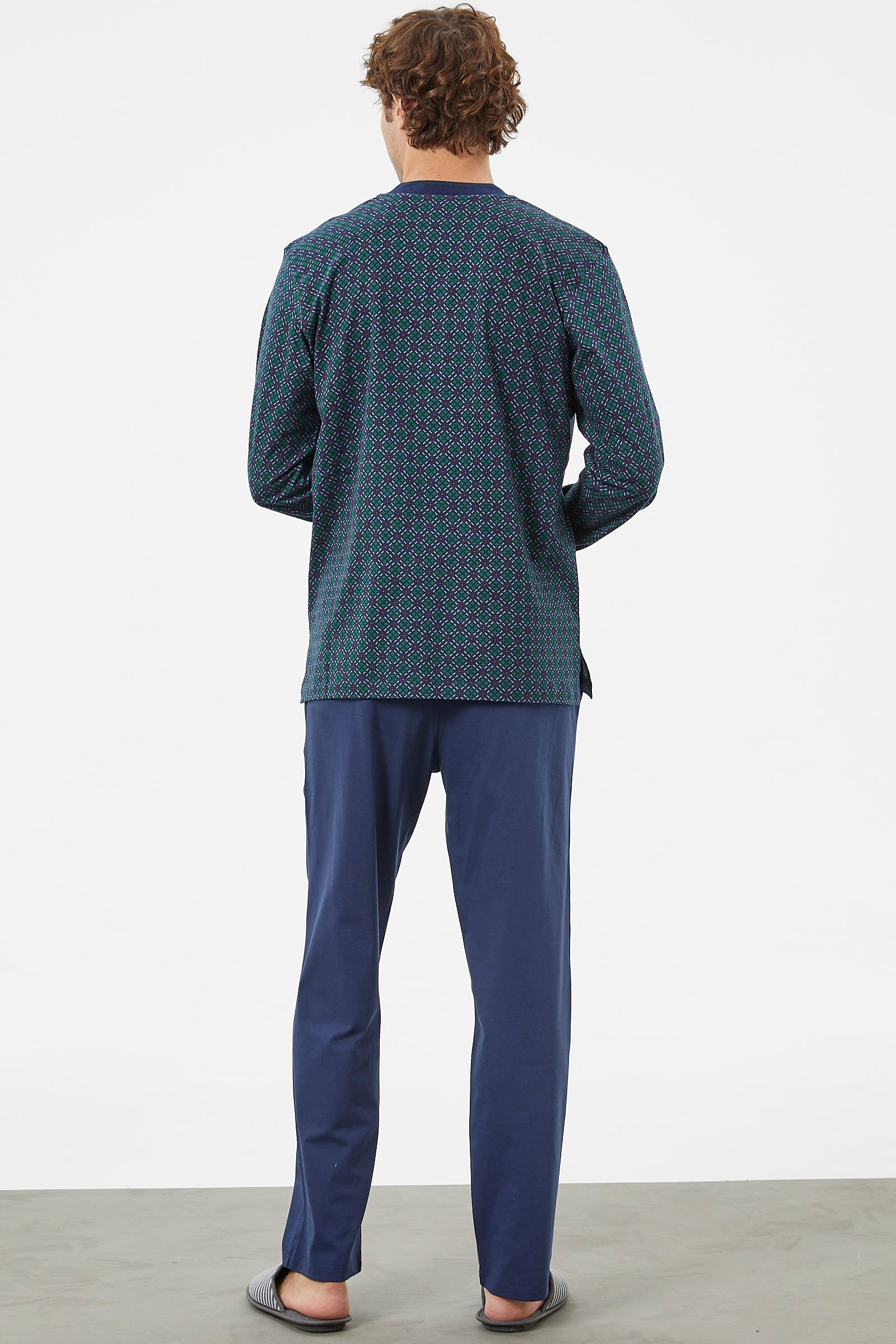 Desenli Rahat Kalıp Pamuk Pijama Takım - Lacivert (5) Sementa