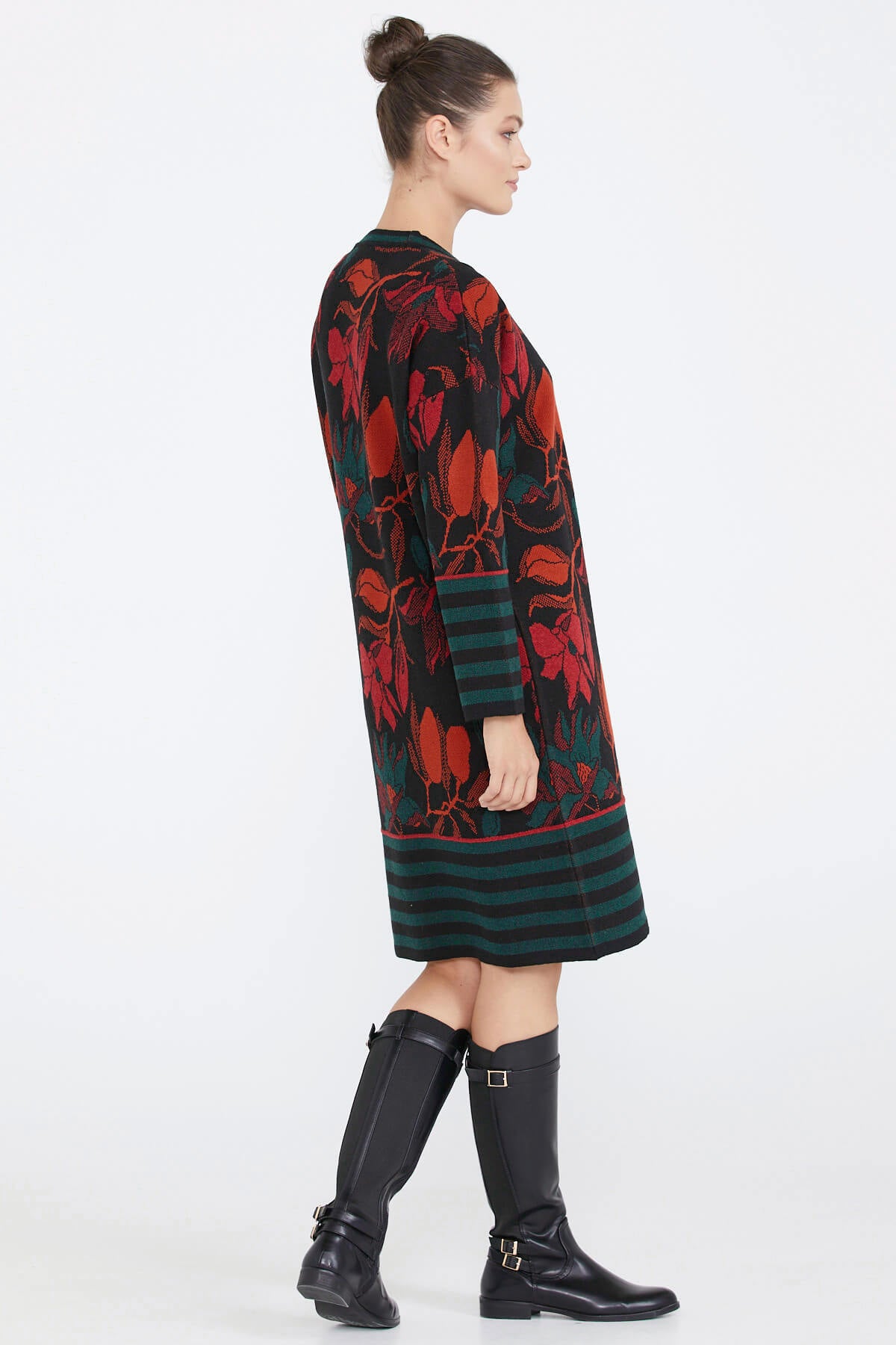 Desenli Triko Kadın Ceket - Siyah (4) Sementa