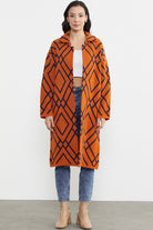 Desenli Uzun Triko Ceket - Oranj (1) Sementa