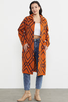 Desenli Uzun Triko Ceket - Oranj (2) Sementa