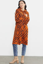 Desenli Uzun Triko Ceket - Oranj (4) Sementa