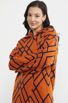 Desenli Uzun Triko Ceket - Oranj (5) Sementa