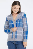 Desenli V Yaka Kadın Triko Hırka - Gri (1) Sementa