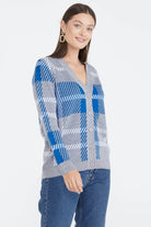 Desenli V Yaka Kadın Triko Hırka - Gri (2) Sementa