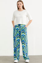 Desenli Viskon Dökümlü Pantolon - Yeşil (1) Sementa