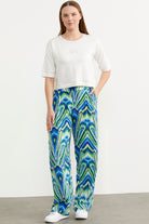 Desenli Viskon Dökümlü Pantolon - Yeşil (2) Sementa