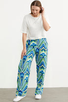 Desenli Viskon Dökümlü Pantolon - Yeşil (4) Sementa