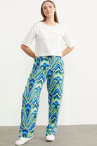 Desenli Viskon Dökümlü Pantolon - Yeşil (5) Sementa