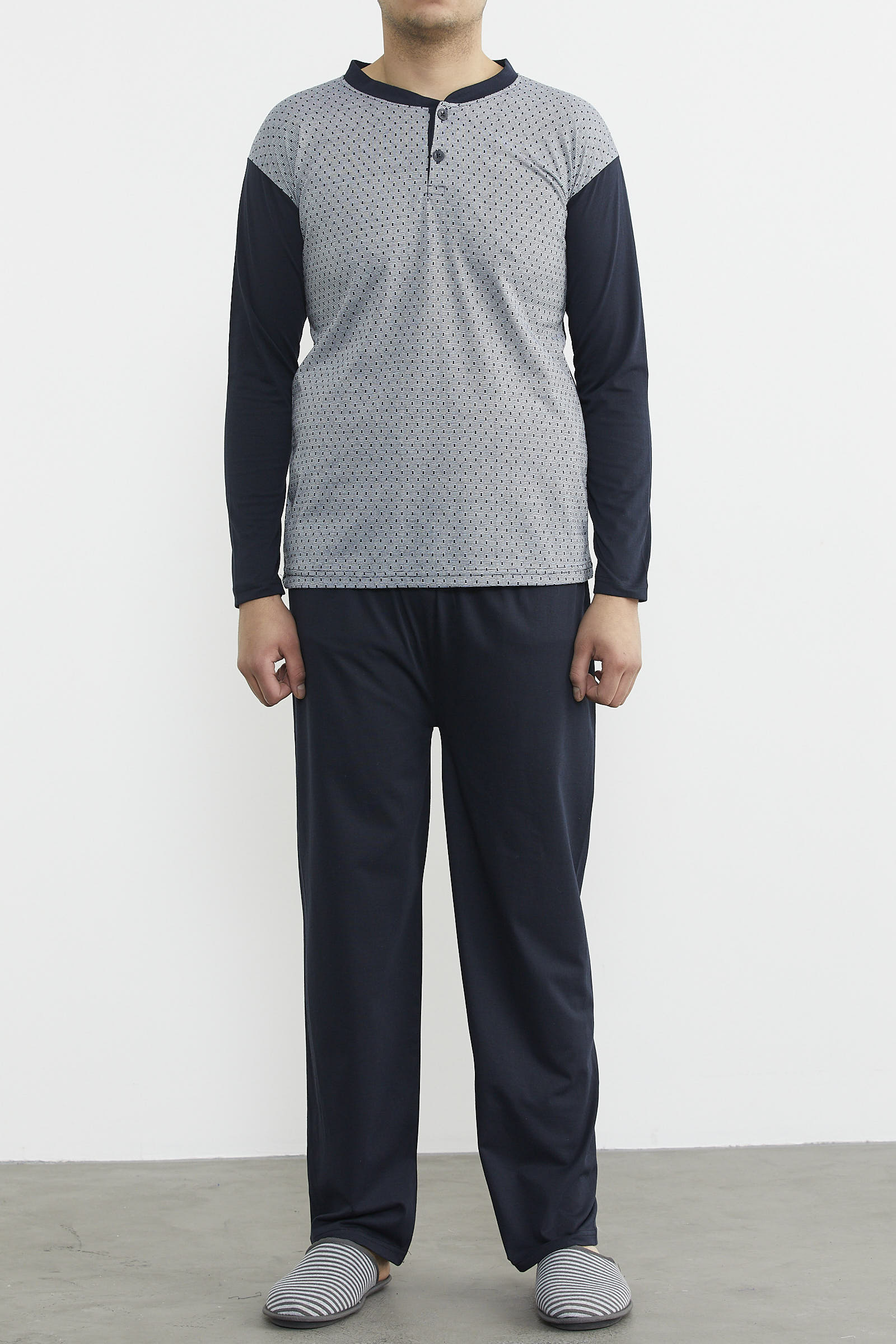 Desenli Yazlık Pijama Takım - Gri (1) Sementa