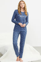 Desenli Yumoş Pijama Takım - Mavi - Sementa