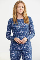 Desenli Yumoş Pijama Takım - Mavi - Sementa