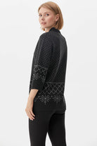 Dik Yaka Fermuarlı Taşlı Triko Hırka - Siyah (4) Sementa