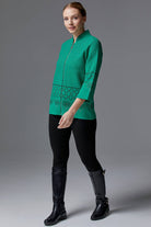 Dik Yaka Fermuarlı Taşlı Triko Hırka - Yeşil (3) Sementa