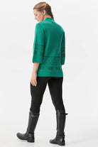 Dik Yaka Fermuarlı Taşlı Triko Hırka - Yeşil (4) Sementa