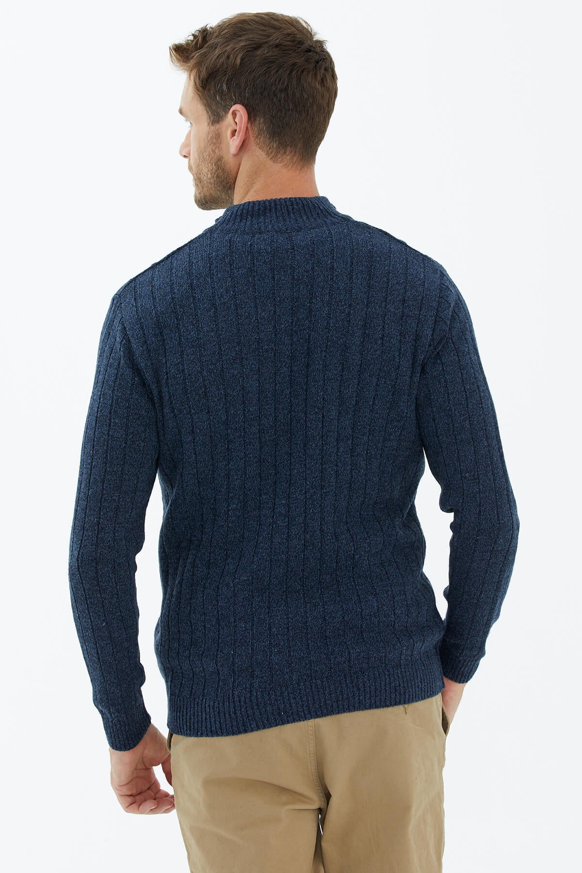 Dik Yaka Fermuarlı Triko Kazak - Lacivert (4) Sementa