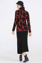 Dik Yaka Kadın Desenli Triko Kazak - Taba - Siyah (4) Sementa