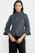 Dik Yaka Kalın Yünlü Triko Ceket - Koyu Gri - Siyah (2) Sementa