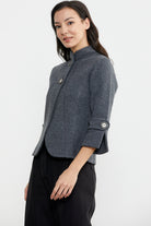 Dik Yaka Kalın Yünlü Triko Ceket - Koyu Gri - Siyah (3) Sementa