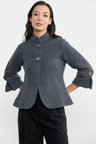 Dik Yaka Kalın Yünlü Triko Ceket - Koyu Gri - Siyah (4) Sementa