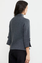 Dik Yaka Kalın Yünlü Triko Ceket - Koyu Gri - Siyah (5) Sementa