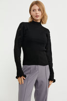 Dik Yaka Kol Detaylı Triko Kazak - Siyah (2) Sementa