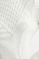 Dik Yaka Motifli Triko Kazak - Kemik - Sementa