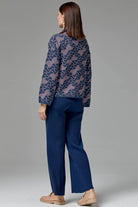 Dik Yaka Sim Detaylı Desenli Triko Kazak - Indigo (5) Sementa