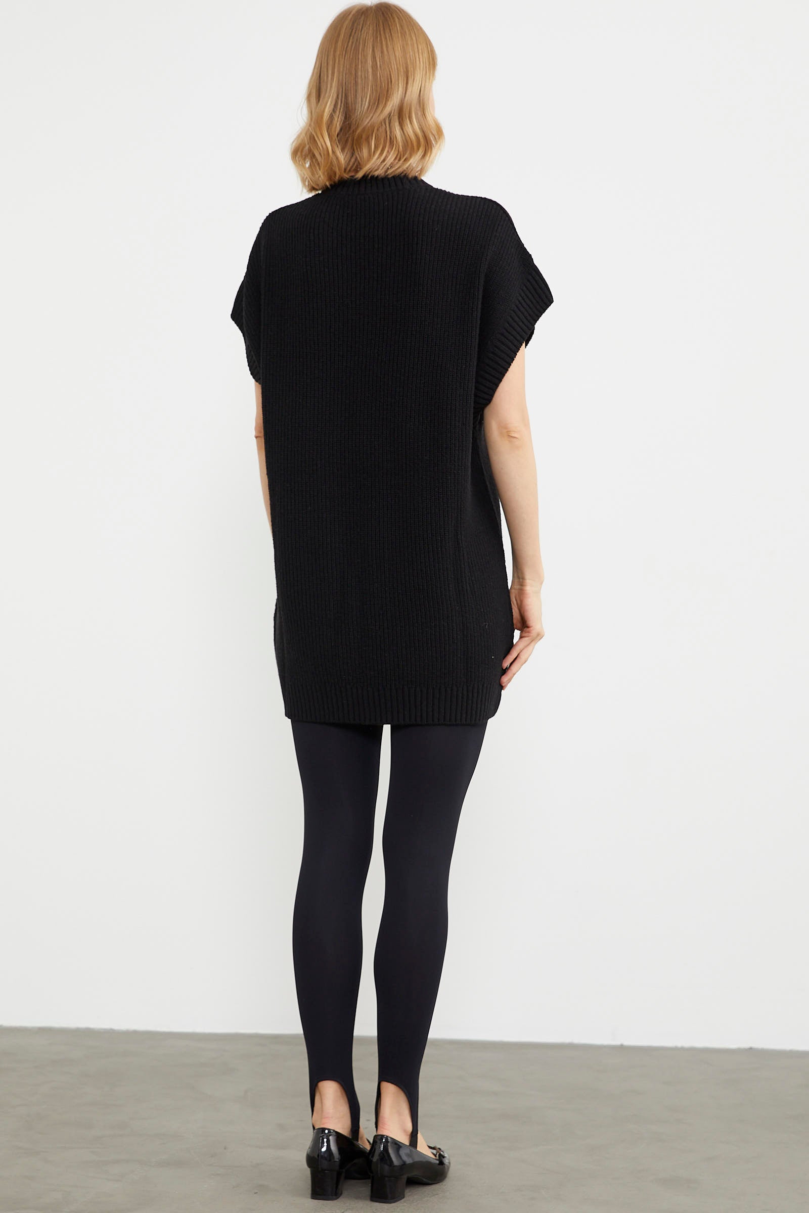 Dik Yaka Uzun Triko Süveter - Siyah (7) Sementa