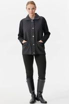 Dik Yaka Zımbalı Önü Kapitone Triko Ceket - Siyah (4) Sementa