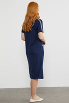 Dökümlü Açık Polo Yaka Elbise - Lacivert (5) Sementa