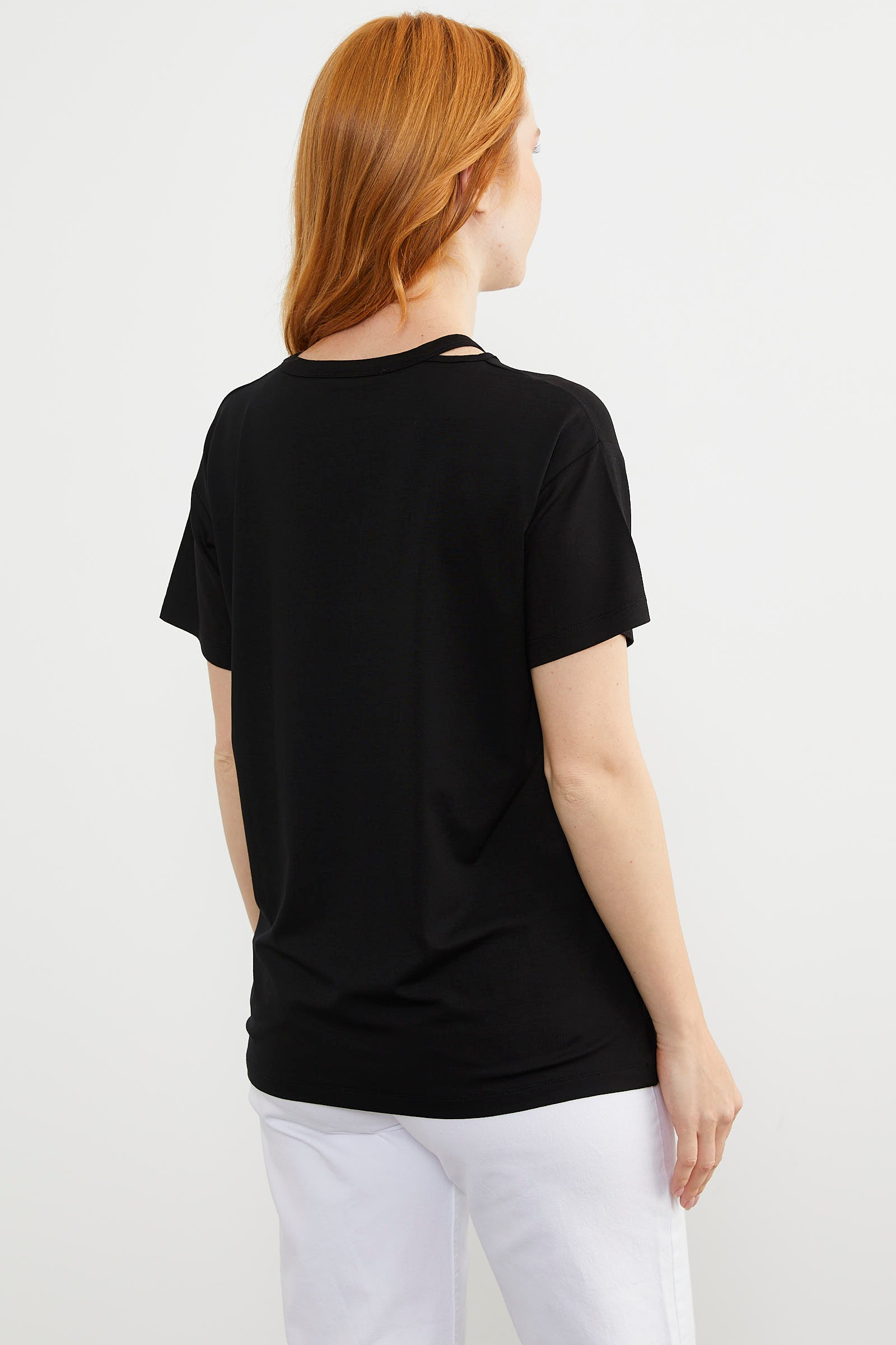 Dökümlü V Yaka Baskılı Tişört - Siyah (5) Sementa